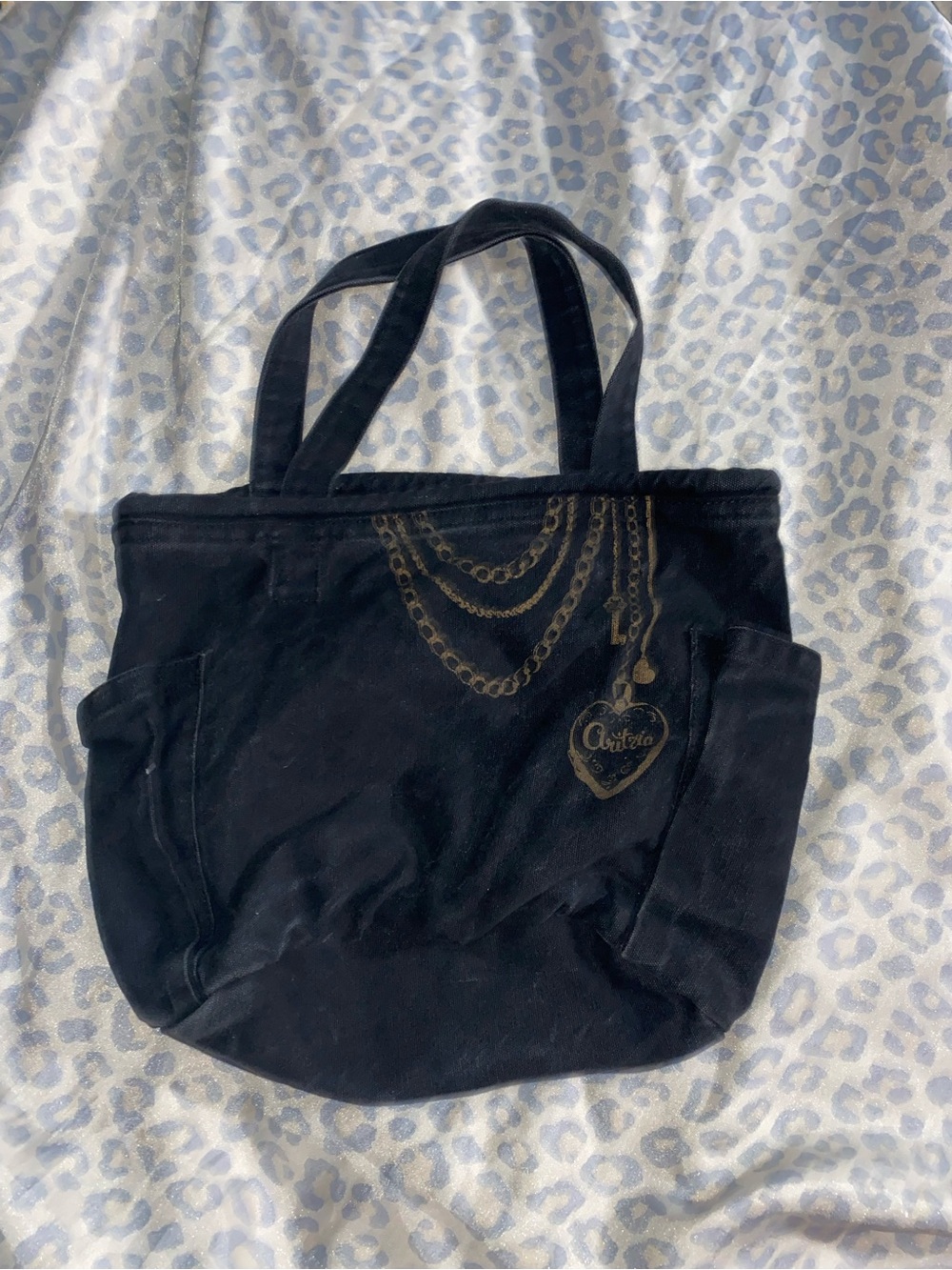 Vintage black velour tote bag